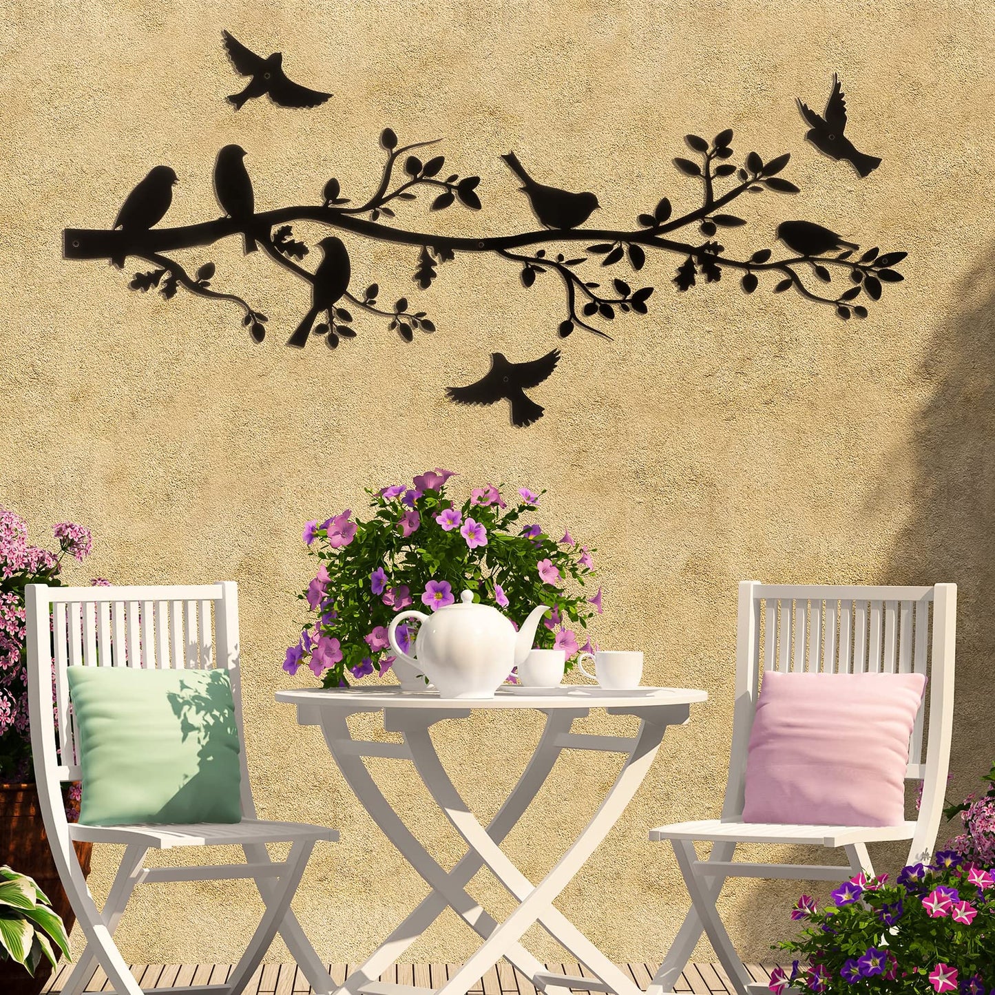 Youyole 5 Pcs Metal Wall Art Birds on The Branch Metal Wall Art Decor Hanging Leaves with Birds Ornament Silhouette for Indoor Outdoor Home Office Balcony Garden Decor