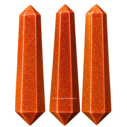 Amazing Gemstone Red Goldstone Crystal Points Bulk Healing Crystals - Pack of 3 Double Terminated Healing Wand Point Bulk Crystals for Crafts, Crystal Grid, DIY - Premium Crystals for Beginners Gifts