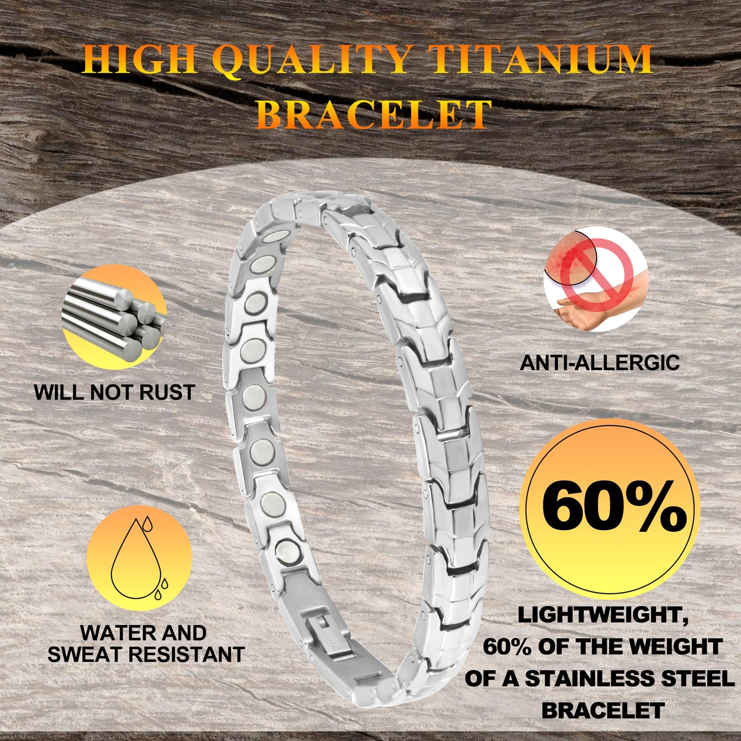 KYOSI Titanium Magnetic Bracelets for Women - Magnetic Therapy Bracelet - 3500 Gauss Magnet Jewelry - Womens Link Bracelet 7.28 inches