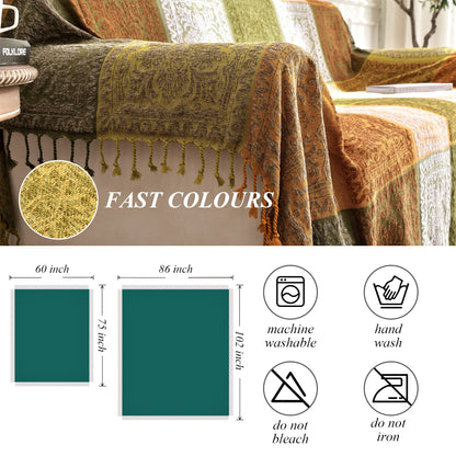 Edcooy Boho Couch Cover, Bohemian Throw Blanket Tassels Hippie Decor Covers Sofa Chair loveseat Furniture Bed， Bohemian Tribal Fringe slipcover (Green, 60x75)…