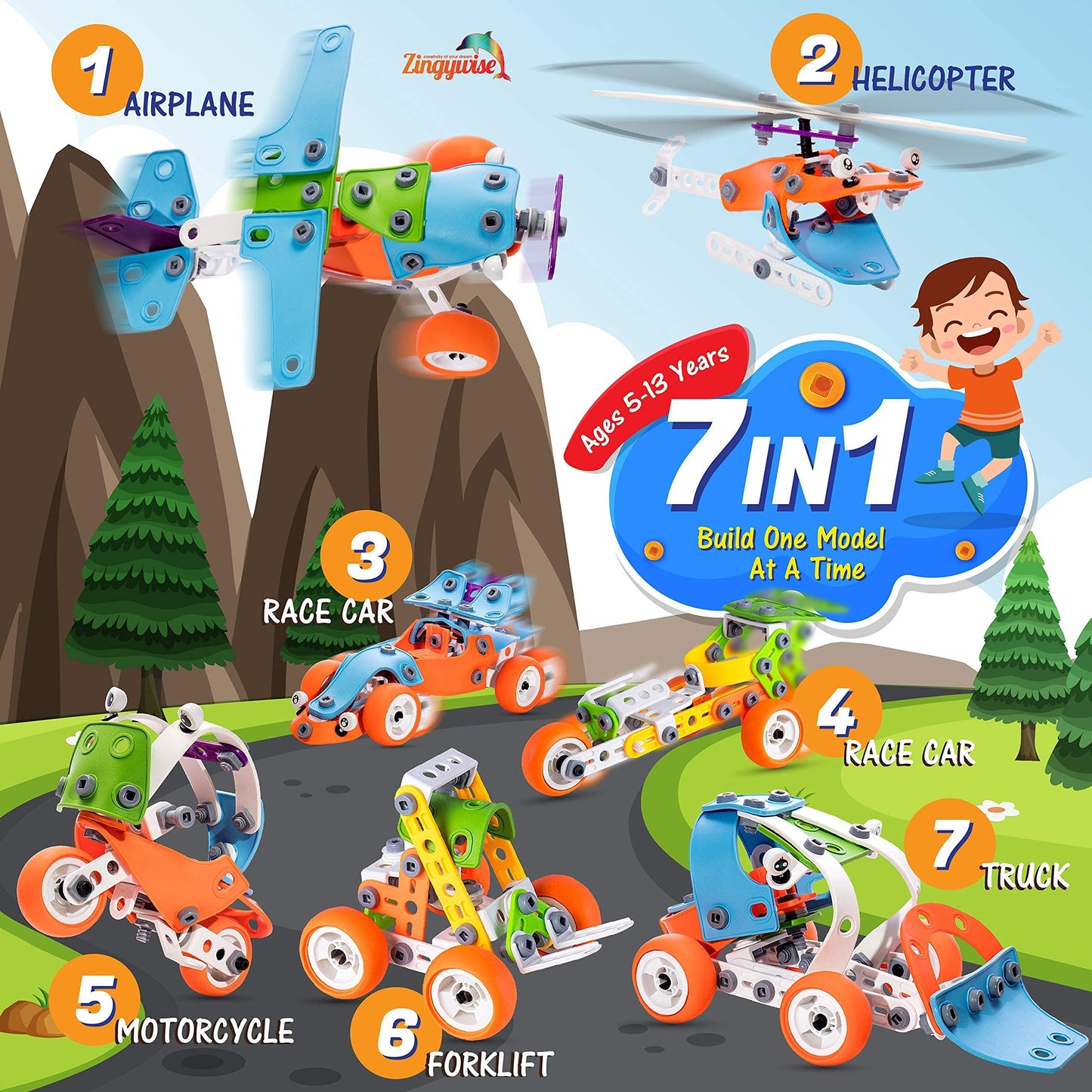 STEM Building Toy for 7-12 Year Old Boys - 7-in-1 Models Kids Love to Build and Play - 171Pcs Construction Set with Engineering Activity Kit - Best Birthday Gift Toy