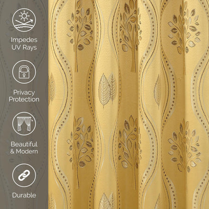 Elegant Comfort Aurora Jacquard Look Curtain Panel Set with Attached Valance 54" X 84 inch (Set of 2), Gold