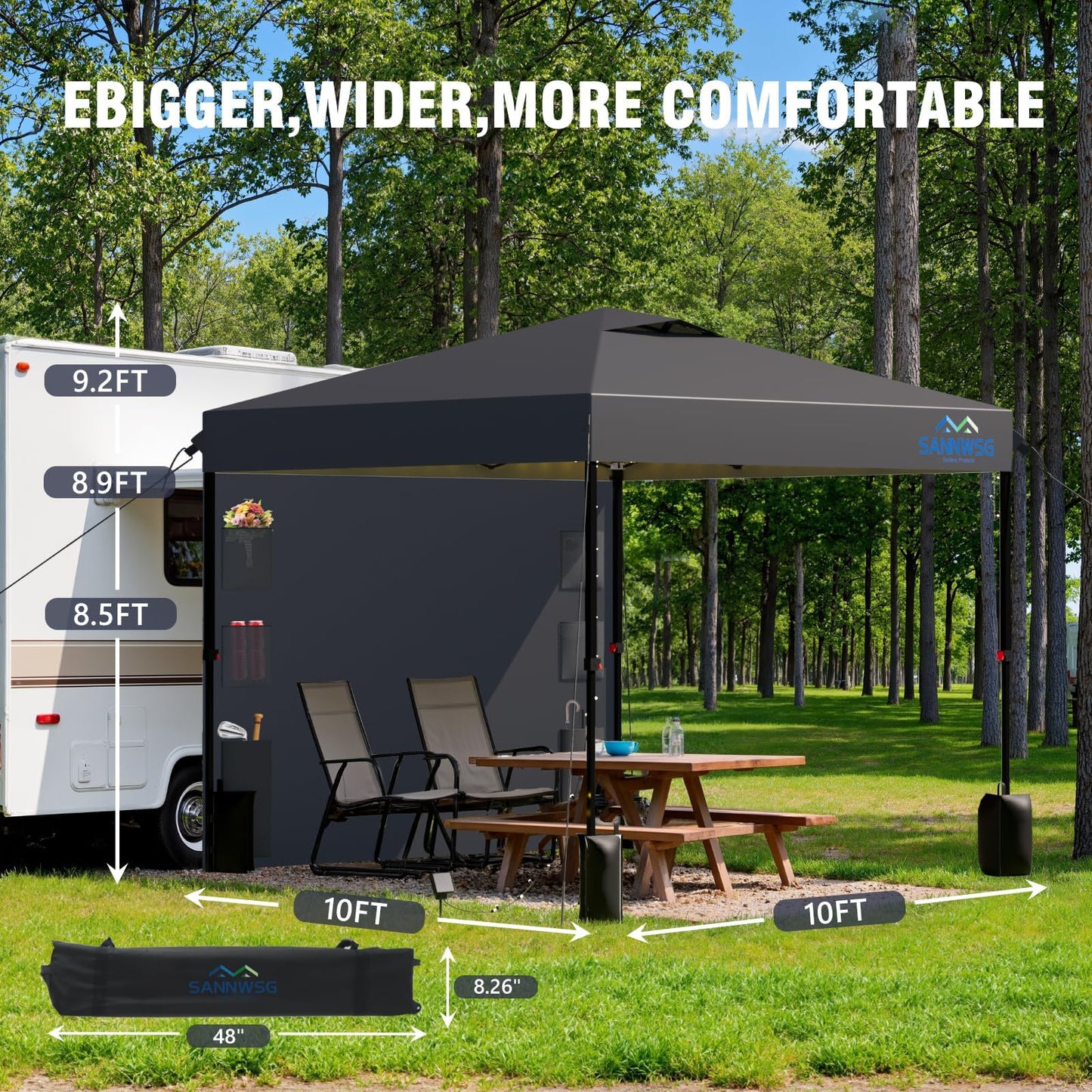 10X10 Pop Up Canopy Tent,Removable Pockets Sidewall for Extra Storage,Easy Up Canopy,Heavy Duty One Person Set Up Event Tent,Grey