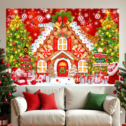 Christmas Backdrops for Photography, Gingerbread House Photo Backdrop for Wall Photoshoot, Xmas Background Holiday Party Decorations 7x5ft