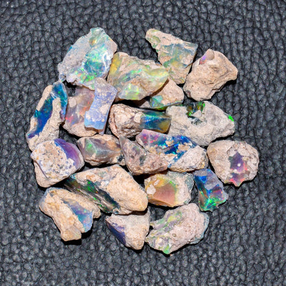 QNAVIC 75 carats Real Ultra Fire Black Opal Raw Stone, Natural Rough, Ethiopian Rock Crystals Gemstone, DIY Jewelry Making Supplies, Chakra Healing Stone, Birthday Gift, Crafts, Rainbow Fire Lot