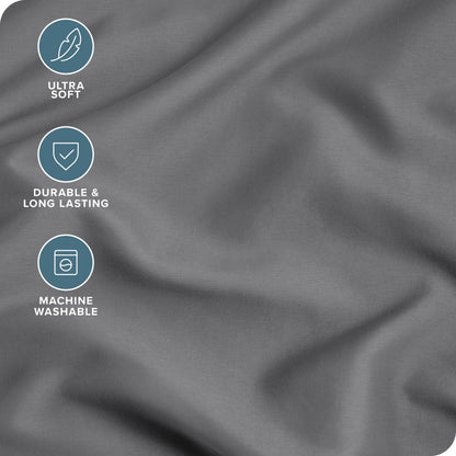 Bare Home Microfiber Pillow Cases - Standard/Queen Size Set of 2 Cooling Pillowcases Double Brushed Grey Pack Easy Care (Standard Pillowcase 2, Grey)
