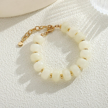 HUAYUNFANG Chunky Beige Beaded Bracelet for Women Boho Cream Resin Beads Bracelet Chunky Statement Bracelets Adjustable Handmade Beaded Bracelets Jewelry