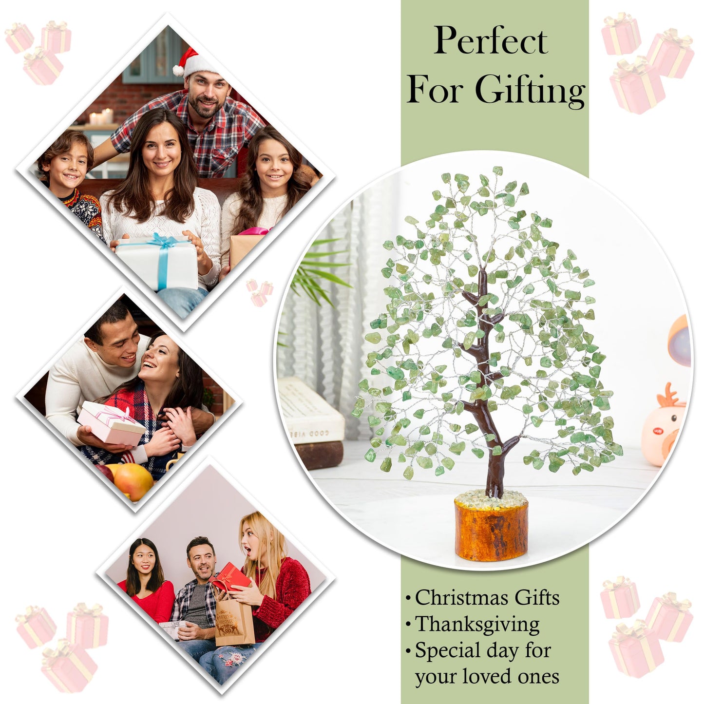 Crocon® Green Jade Crystals and Healing Stones Tree, Birthday Gifts for Women, Sister Birthday Gifts, Crystal Tree of Life for Positive Energy, Home Office Decor, Spiritual Gift for Women & Men