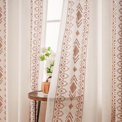 LOHUT Beige Boho Curtains 2 Panels for Bedroom 84 Inches Long Linen Embroidered Drapes for Living Room Farmhouse Geometric Light Filtering Grommet Window Treatment 55x84 Inch, Taupe On Beige