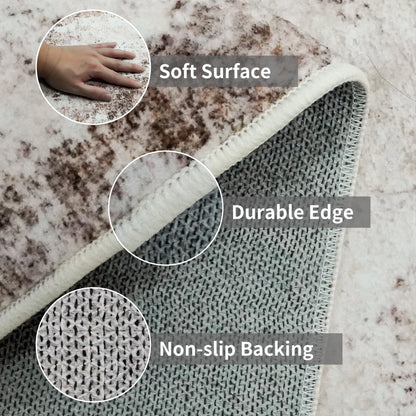 2x5 Washable Runner Rug for Hallway: Non Slip Entryway Runners Rugs Easy-to-Clean - Soft Living Room Bedroom Carpet - Thin Low Pile Floor Mat - Pinkish Beige Brown