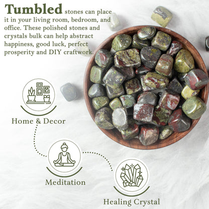 "Crocon 1lb Dragon Bloodstone Tumbled Stones and Crystals Bulk, Polished Stones - Rock Collection - vase Filler tumbles Crystals Healing Reiki - Gemstone Gifts, Good Luck, Fountain tumbles Size 20 mm"