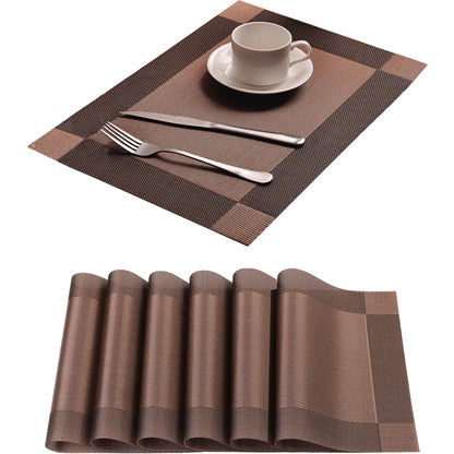 Yiaizhuo Table Placemats Dining Table Place Mats Set of 6 Heat Resistant Insulation Non-Slip Vinyl for Kitchen Dining Room 18" * 12" Brown