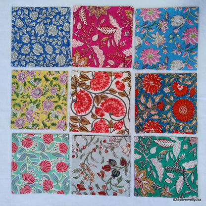 INDIANHANDICRAFTS 10 Pc Mix Lot Hand Block Print Napkin, 100% Cotton, 16x16 Inch, Multicolor Floral, Square, Napkin