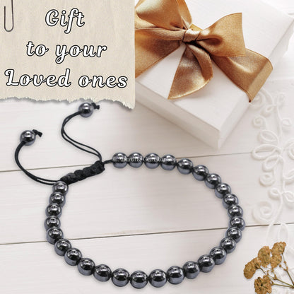 Amazing Gemstone Hematite Bracelet, Gifts For Men & Women - Protection Healing Crystal Bracelet - 6mm Gemstone Beaded Adjustable Bracelet, Pulseras Para Hombres Mujer Stocking Stuffers