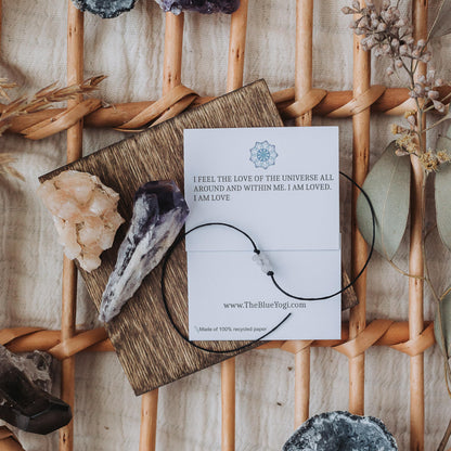 The Blue Yogi Healing band -2 in 1 protection Bracelet/Anklet with an affirmation- Tie Closure (Rose Quartz)