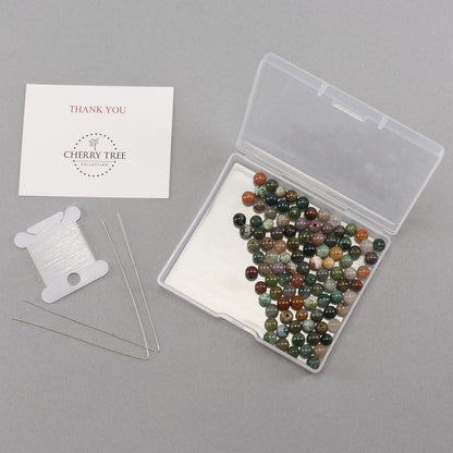 Cherry Tree Collection | 100PCS 6mm Indian Agate Gemstone Round Beads for Jewelry Making | Includes Storage Box, Elastic String, and Needles