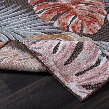 CAMILSON Indoor Outdoor Rug, Brown 7’10”x10’ Leaf Tropical Botanical Area Rugs for Indoor and Outdoor patios, Easy-Cleaning Non-Shedding Living Room, Garden and Kitchen Washable Outside Carpet (8x10)