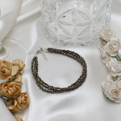 Gempires Natural Lightweight Multi Strand Beaded Bracelet Pyrite Crystal Gemstone Jewelry Hypoallergenic 8 Inch Silver Plated Trendy Western Everyday Wear Jewerly