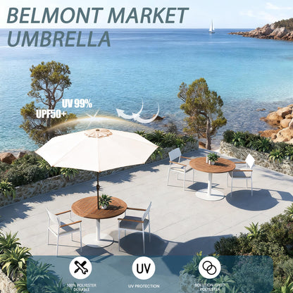 GREFORG 9FT Large Outdoor Patio Umbrella Market Table Umbrella-UV Resistant, Easy Push Button Tilt and Crank, 8 Sturdy Ribs Heavy-Duty Pool Umbrella for Deck,Beige
