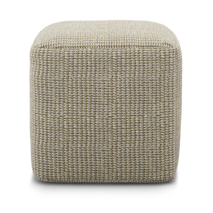 SIMPLIHOME Zelma Square Pouf – 18 inch Wide Upholstered PET Polyester Ottoman in Cream and Natural, Boho Indoor/Outdoor Footstool or Extra Seating for Living Room, Bedroom, or Patio, Assembled