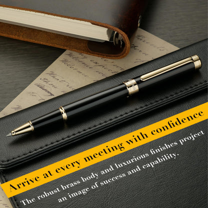 MCNTEIK Black Lacquer Rollerball Pen - Stunning Luxury Pen, 24K Gold Plating, Schmidt Refill, Precision Flow Ink, Best Roller Ball Gift Set for Men & Women, Professional, Executive Fancy, Nice Pens