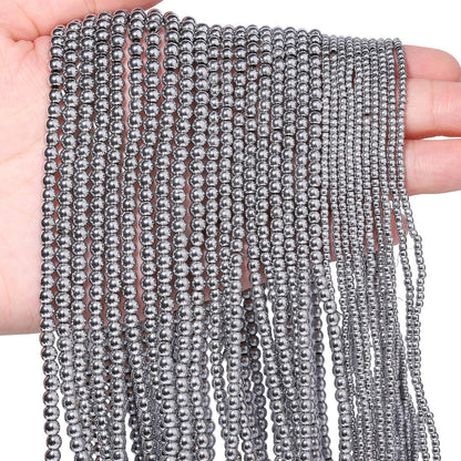 Songxi 90pcs 4mm White Hematite Natural Round Stone Beads for Jewelry Making, Smooth Loose Small Gemstone Beads for Bracelets Necklace, Chakra Stones with Energy Power