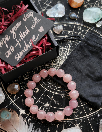 Silan's Lavender Pink Crystal Bracelet for Women, Natural Gemstone Stretch Elastic Adjustable Bracelet with Lucky Card, Gift for Her (7-8mm)