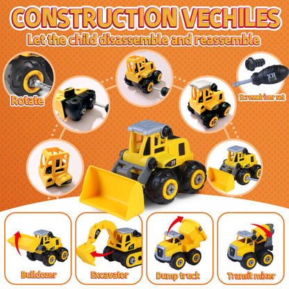 YIDESTARS Play Construction Sand Kit,2.2lbs Magic Sand W/4 Large Take Apart Construction Trucks,1 Sandbox,8 Worker Figures and Road Signs,8 Molds,Toys for 2-8 Years Old Boys Girls