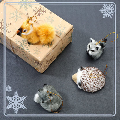 Skylety 15 Pieces Animal Ornaments, Woodland Faux Fur Animal Hanging Ornament Bulk Plush Simulation Fall Christmas Tree Decoration for Home Backpack Party Holiday