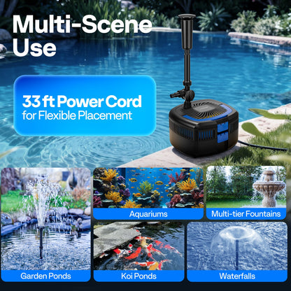 VIVOHOME 4-in-1 Pond Filter System Kits, 950 GPH Water Pump with Filter, Fountain and 13W Light Combo for Ponds up to 1585 Gallons