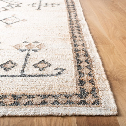 SAFAVIEH Kilim Collection Area Rug - 5' x 8', Ivory & Black, Handmade Flat Weave Jute, Ideal for High Traffic Areas in Living Room, Bedroom (KLM762A)