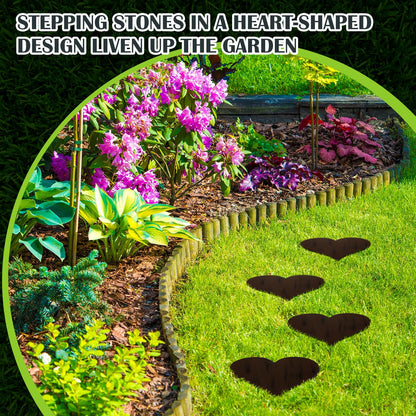 Tandefio 3 Pcs Heart Garden Stepping Stones Brown Cast Iron Stepping Stones Rustic Style Outdoor Stones for Garden Walkway Outside Decorative Decor, 12 Inches
