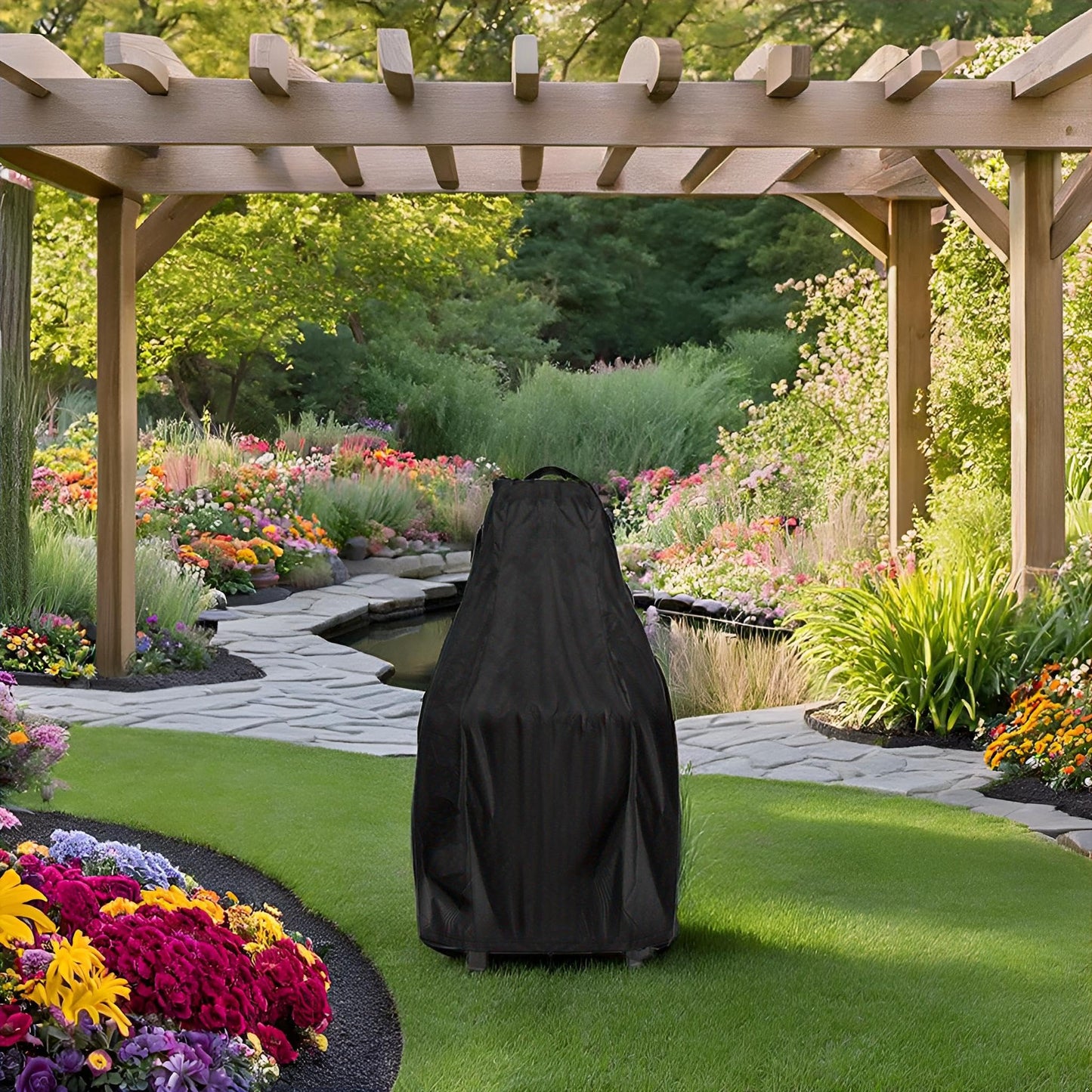 Aidetech Chiminea Cover for BALI OUTDOORS, Waterproof Outdoor Fireplace Fire Pit Cover- 25”D x 50”H, Black