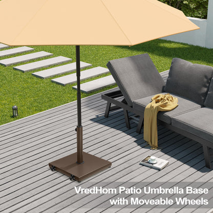 VredHom Patio Umbrella Base 40lbs Outdoor Umbrella Stand with Wheels, Heavy Duty Square Concrete Stand Market Umbrella, Brown