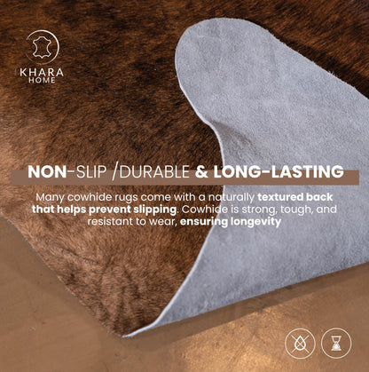 Khara Home Premium 100% Genuine Cowhide Rug Large 5x7 Ft Leather Area Rug for Living Room, Cozy, Unique, and Durable, Western Home Decor – from Argentina (Dark Brindle, 5 x 7)