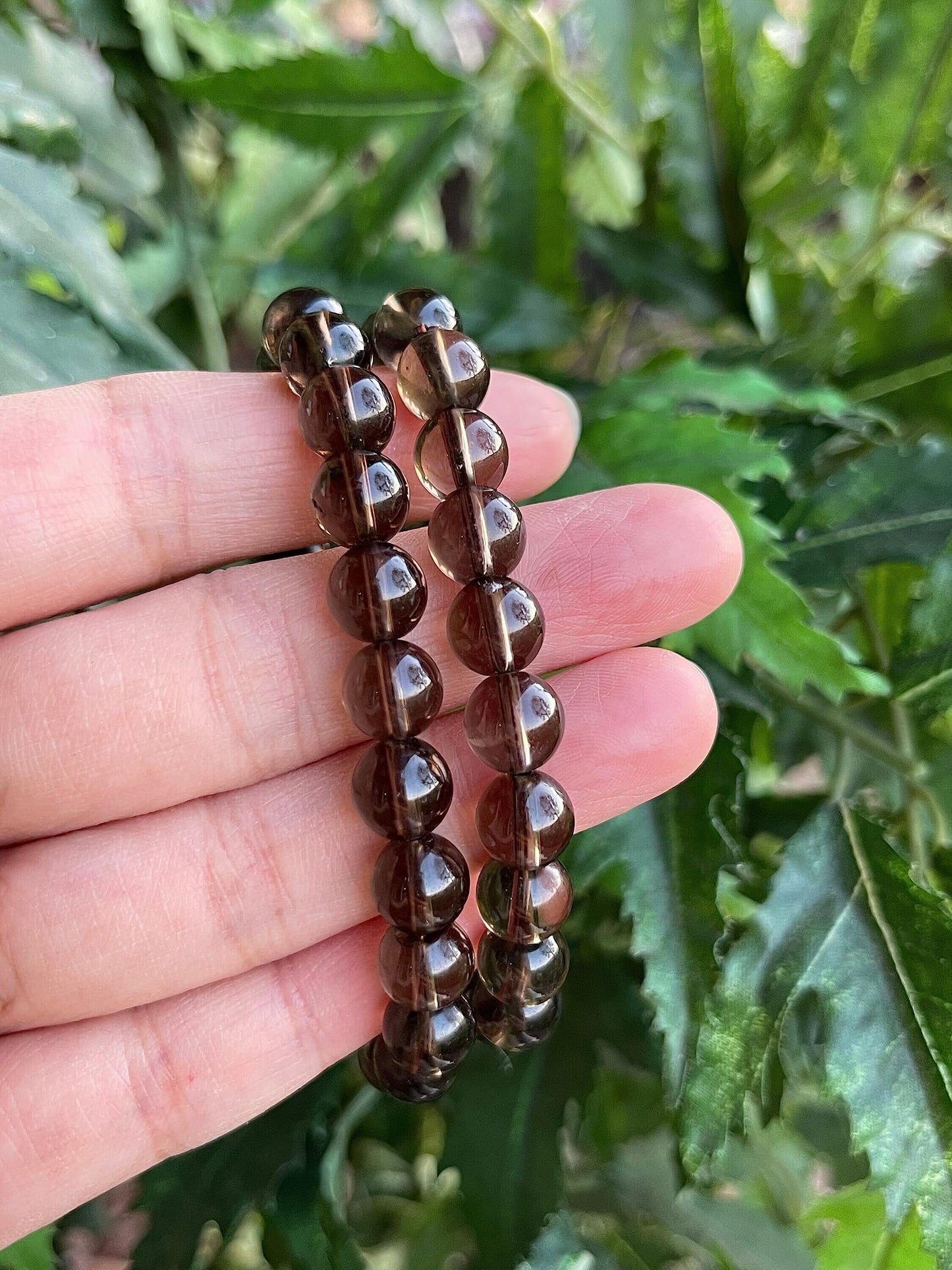 GAF TREASURES Smoky Quartz Crystal Bead Bracelet 8mm, Genuine Smoky Quartz Stretch Gemstone Bracelet, Healing Crystal Bracelet, Gift for Men & Women (10)