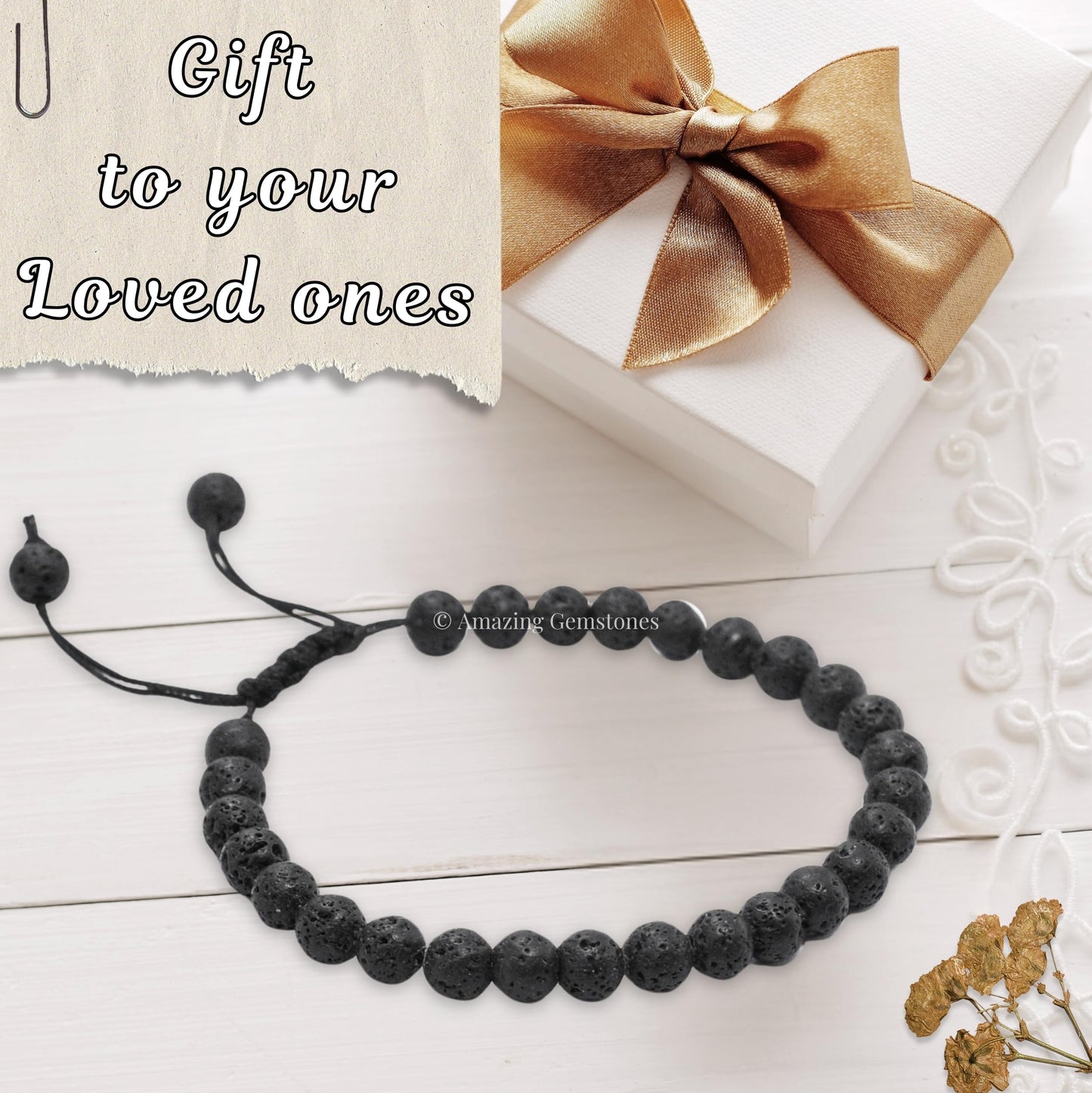 Amazing Gemstone Lava Stone Bracelet for Women Men's Gifts - Protection Healing Crystal Bracelet - 6mm Gemstones Beaded Adjustable Bracelet Pulseras Para Hombres Mujer Stocking Stuffers