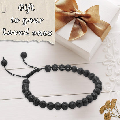 Amazing Gemstone Lava Stone Bracelet for Women Men's Gifts - Protection Healing Crystal Bracelet - 6mm Gemstones Beaded Adjustable Bracelet Pulseras Para Hombres Mujer Stocking Stuffers