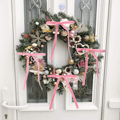 Lavwix 40Pcs Velvet Ribbon Bows, 5x7 Inch Pre-Tied Bows Christmas Ornaments for Xmas Tree, Garland, Wreath, Gift and Holiday Home Décor (5 x 7 Inch, Width of 3/8",Pink)