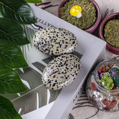 UFEEL Dalmatian Jasper Palm Stone Crystal Natural Chakra Therapy Polished Healing Crystal Oval Pocket Gemstone for Anxiety Stress Relief