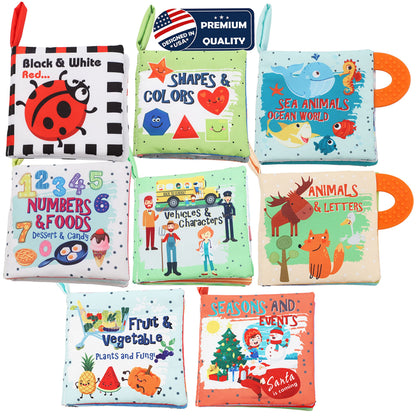Baby Books Toys Gifts, Touch and Feel Cloth Crinkle Books for Babies,Infant Toddler Baby 0-3-6-12-18 Months,Early Learning Toys 6 to 12 Months 1-2 Years Old, Easter Shower Gift for Boys Girls,8 PCS