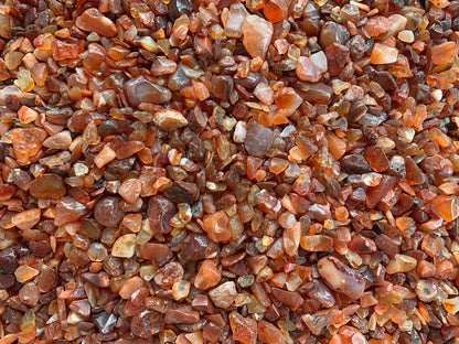 WHOLESALE Natural Semi Tumbled Carnelian Gemstone Chips, Crushed Mini Crystals, Undrilled Crystal Chips (Carnelian, 0.25 Pound)