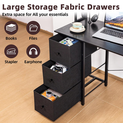 Aquzee Computer Desk with Drawers, 47 inch Desk Hutch, Gaming Desk with Storage Shelves, Power Outlets & Bookshelves, Study Writing Desks for Bedroom Living Room Home Office, Black