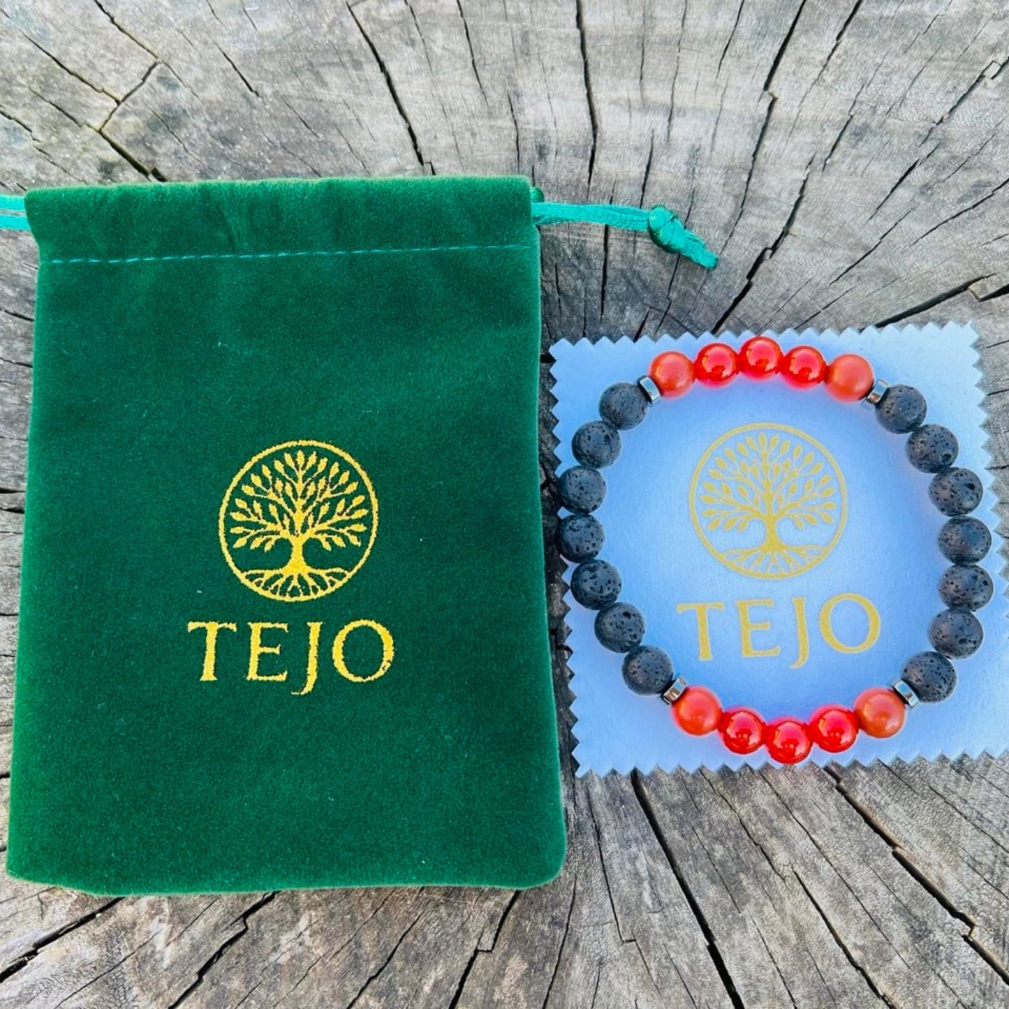 TEJO Natural Stone Beaded Bracelet – Handmade Energy Healing Bracelet for Men & Women, Yoga Chakra Jewelry Gift (Black & Red Natural Stone Bracelet – for Men, 8 inches)