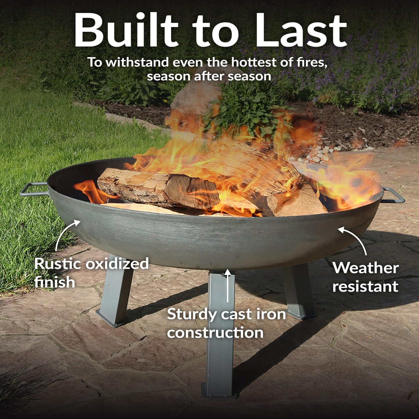 Sunnydaze 30-Inch Cast Iron Heavy Duty Fire Pit for Outside - Wood Burning Outdoor Fire Pit Bowl with Handles - Gray