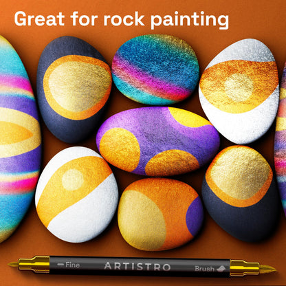ARTISTRO 36 Metallic Acrylic Paint Markers - Paint Pens for Drawing, Brush + Fine Tips - For Fabric, Rock, Glass, Wood, DIY - Art & Craft Supplies for Adults, Teens, Kids - Teacher Appreciation Gift