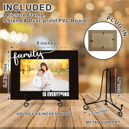 4"X 6" Wooden Photo Frame With A Metal Stand, Family Is Everything - Black & White Wooden Picture Frame Gift For Family, Tabletop Photo Display, Home Decor & Accessories(Horizontal) - 07