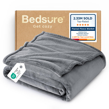 Bedsure GentleSoft Fleece Blanket Twin Size Grey - 300GSM Lightweight Plush Fuzzy Cozy Soft Warm Blanket for Bed, Sofa, Couch, Travel, Camping, 60x80 inches