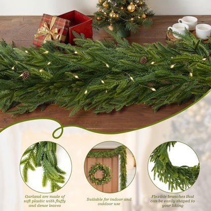 6FT Christmas Garland Norfolk Pine Garland Real Touch Faux Greenery Cedar Garlands for Mantle,Table,Wall,Christmas Decorations Indoor Outdoor