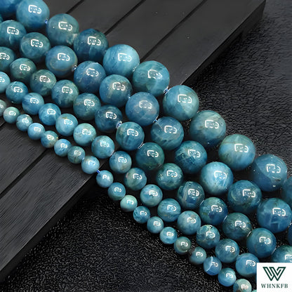 WHNKFB 6mm 100PCS Natural Blue Apatite Round Beads, Rare Phosphate Loose Gemstone Beads for Jewelry Making Craft - 4mm 6mm 8mm 10mm Options with Free Elastic Cord